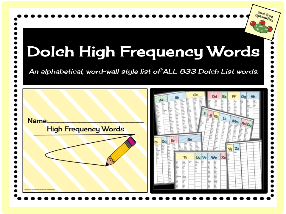 Dolch List - Alphabetical List of all 833 Words For Student Use