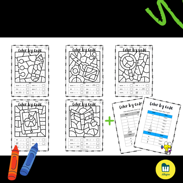 Notes Color Coding For Math Back to School Color by Code | Music Math | Note Values | Made By Teachers