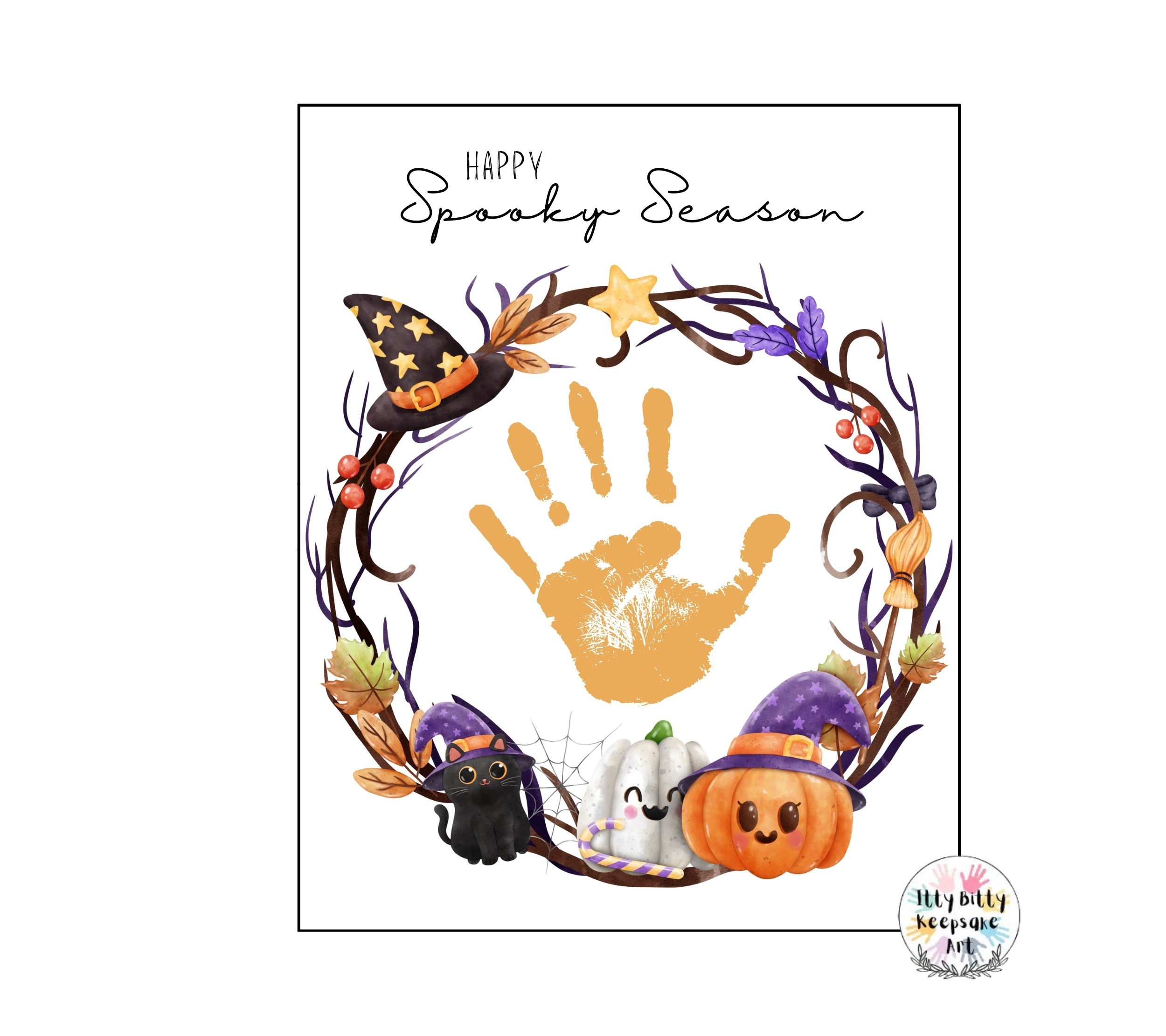 Halloween Wreath Handprint Art Craft Printable Template / Fall Craft / Autumn / Halloween