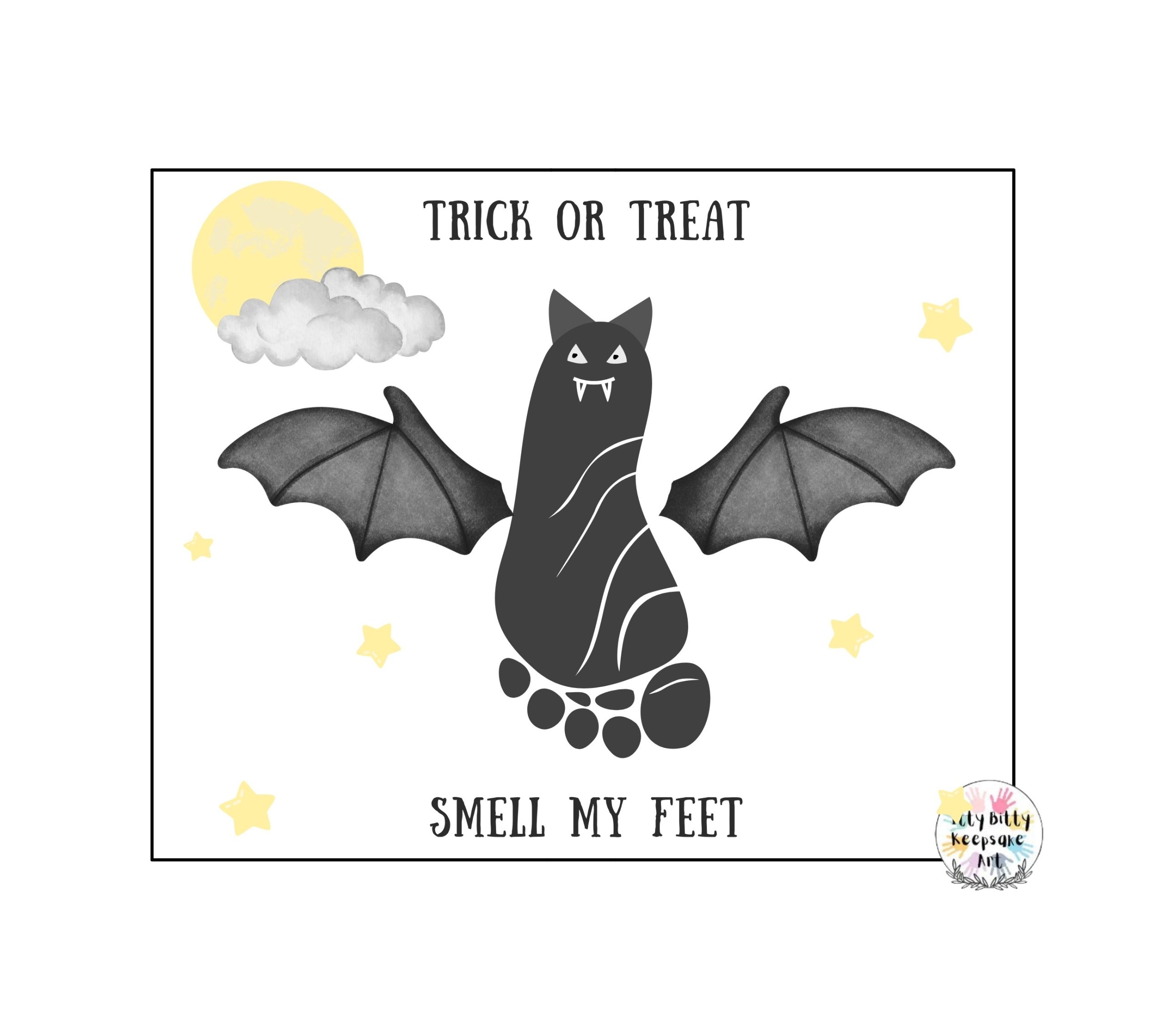 Fall Bat Footprint Art Craft Printable Template / Fall Craft / Autumn / Trick or Treat / Halloween