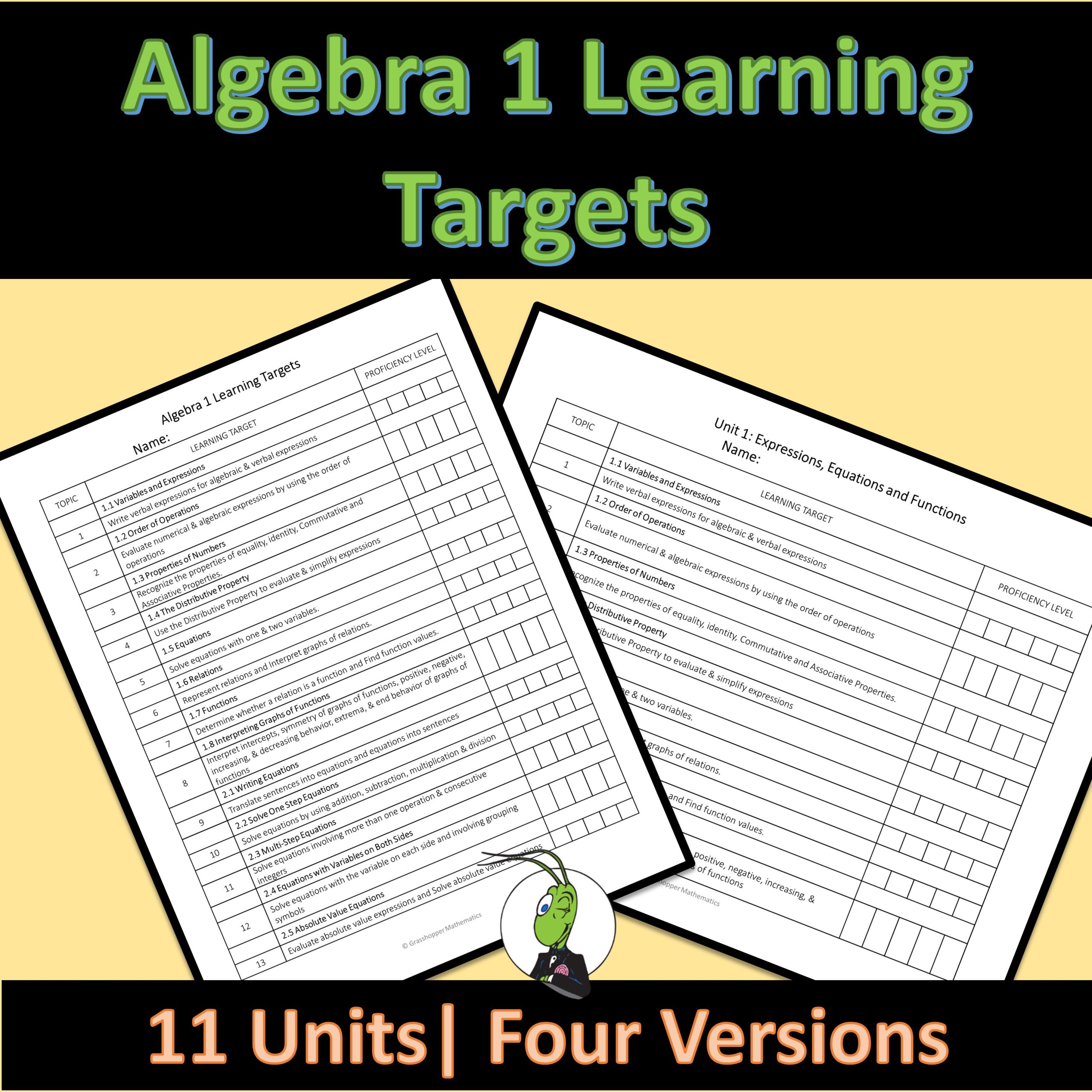 Algebra 1 Learning Targets for Standards Based Grading