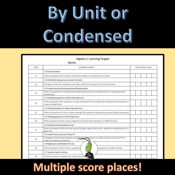 Algebra 1 Learning Targets for Standards Based Grading | Made By Teachers