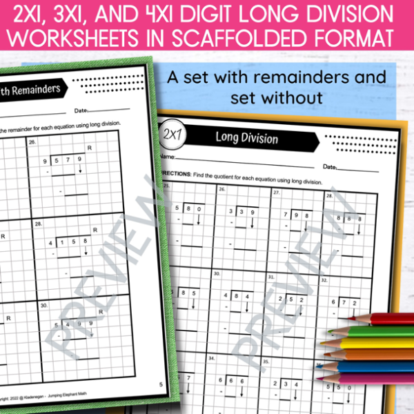 EDITABLE Long Division Worksheets Bundle 2x1 3x1 and 4x1 With and ...