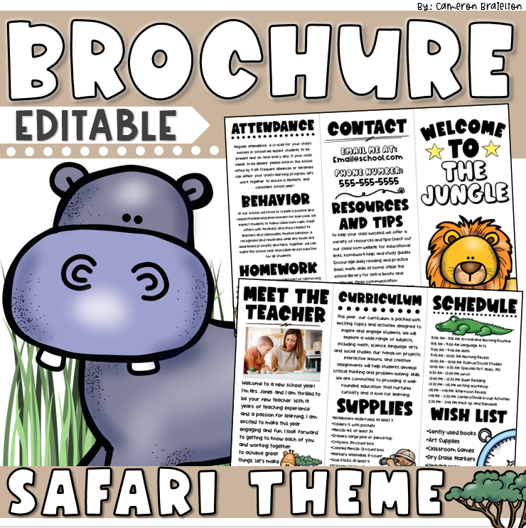 Back to School Meet the Teacher Open House Jungle Safari Brochure Editable