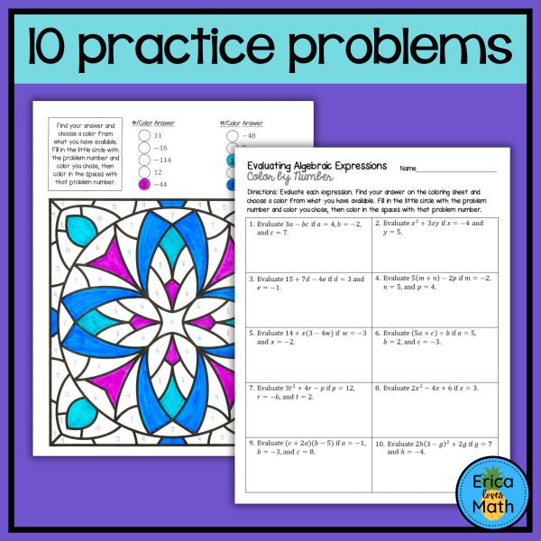 Evaluating Algebraic Expressions Color by Number Activity w/ Order of ...