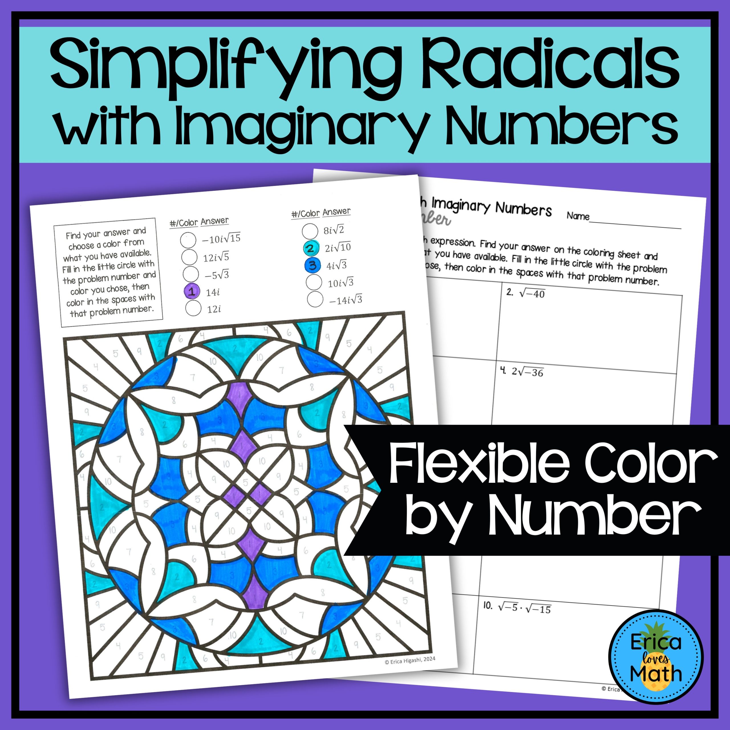 Simplifying Radicals with Imaginary Numbers Color by Number Activity