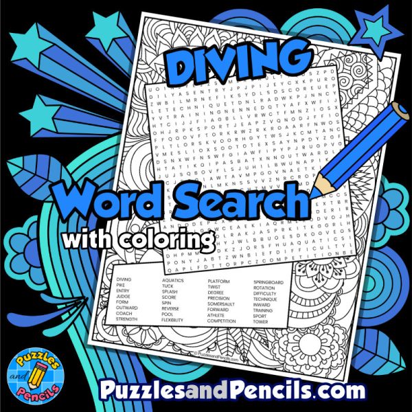 Diving Word Search Puzzle Activity with Coloring | Summer Games | Made ...