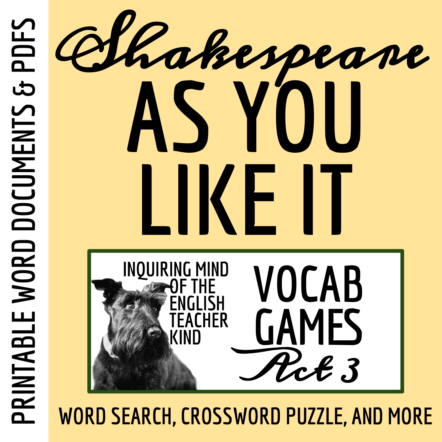 Shakespeare's As You Like It Act 3 Vocabulary Games for High School
