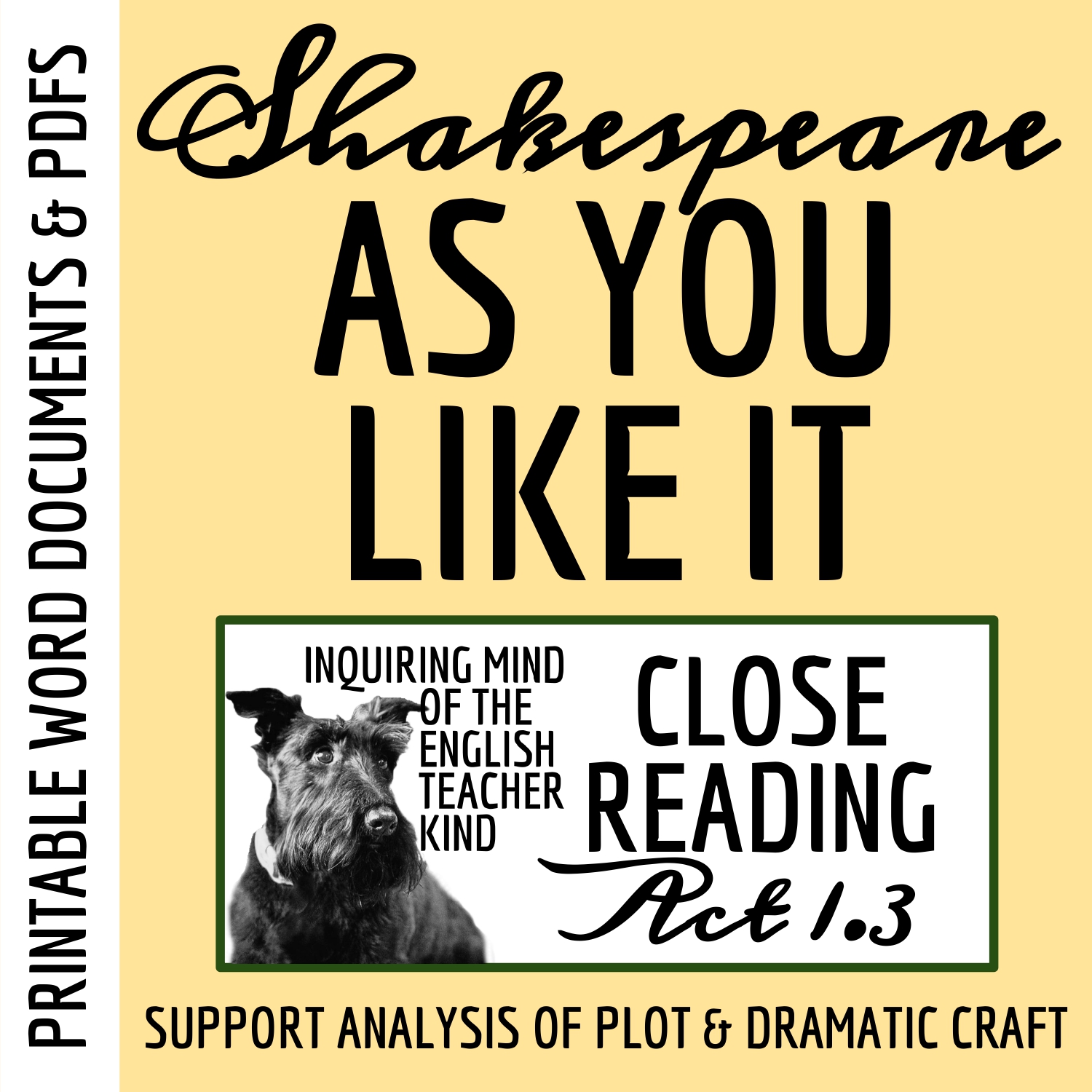 Shakespeare's As You Like It Act 1 Scene 3 Close Reading Analysis Worksheet