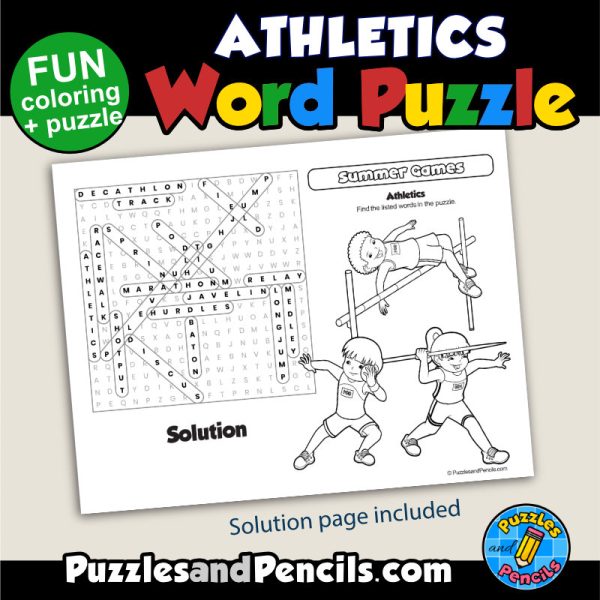 Athletics Word Search Puzzle Activity and Coloring | Summer Games ...