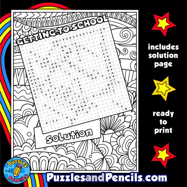 Getting to School Word Search Puzzle with Coloring | Back to School ...