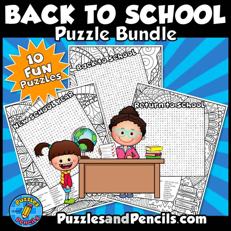 Back to School Word Search Puzzle BUNDLE | 10 Wordsearch Puzzles