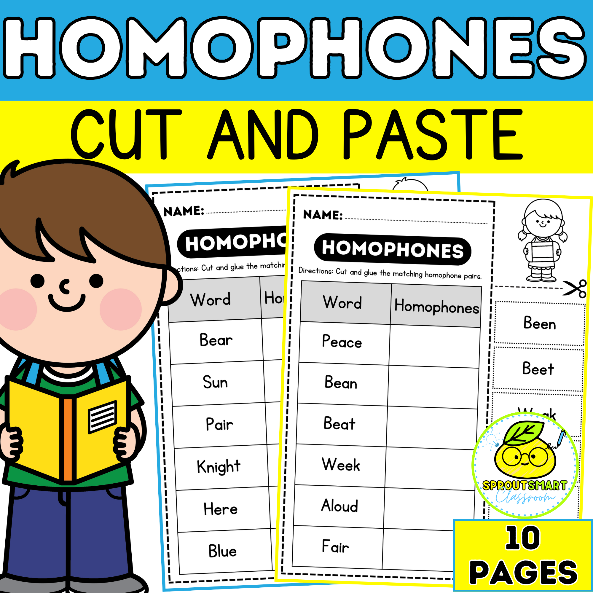 Homophones Cut and Paste Fun Activity | Grammar Worksheets 1st and 2nd Grade