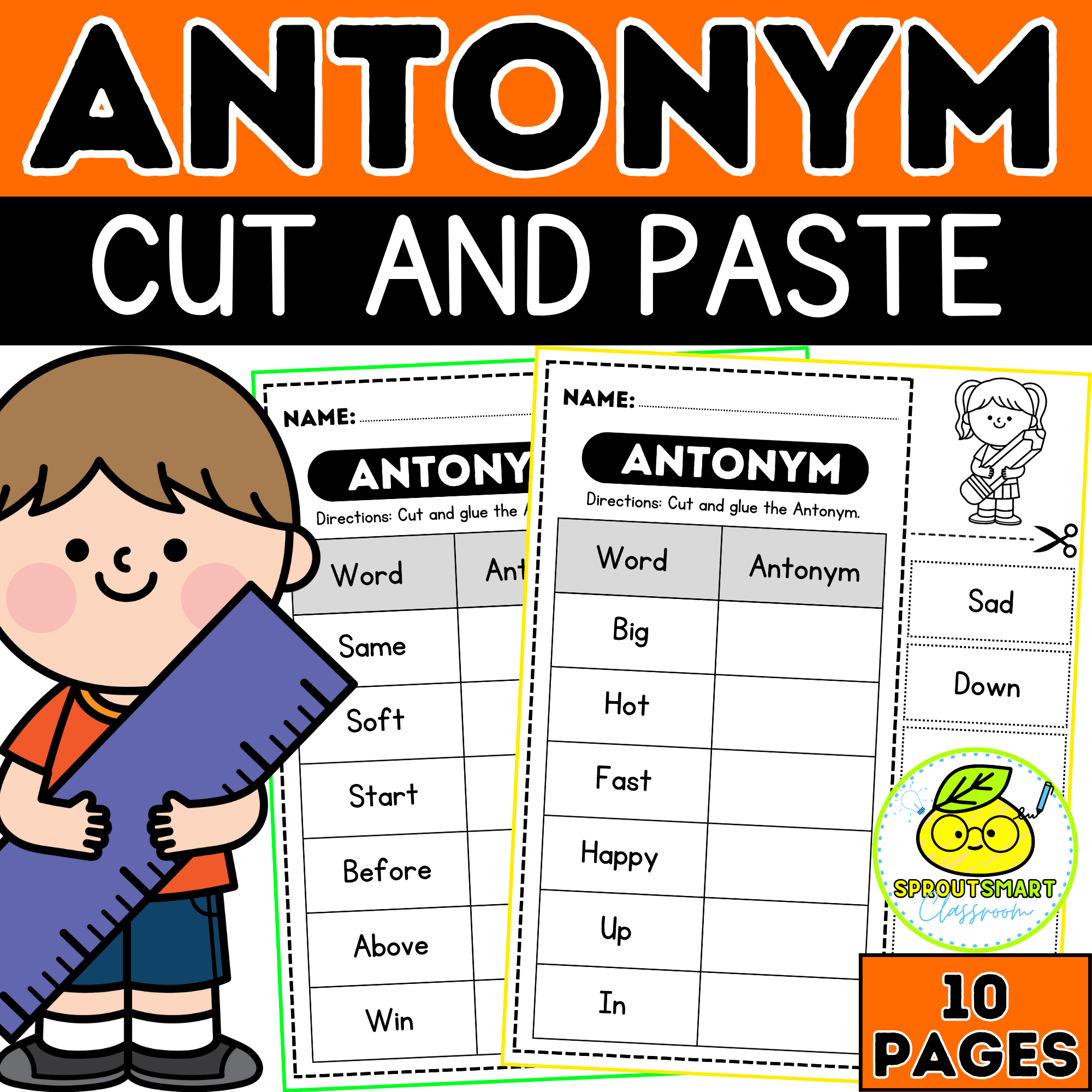 Antonym Worksheets|Cut and Paste Activities|Grammar Worksheets 1st and 2nd Grade