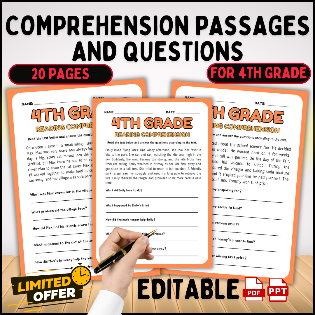 4th Grade Reading Comprehension Passages and Questions | 20 Printable Worksheets