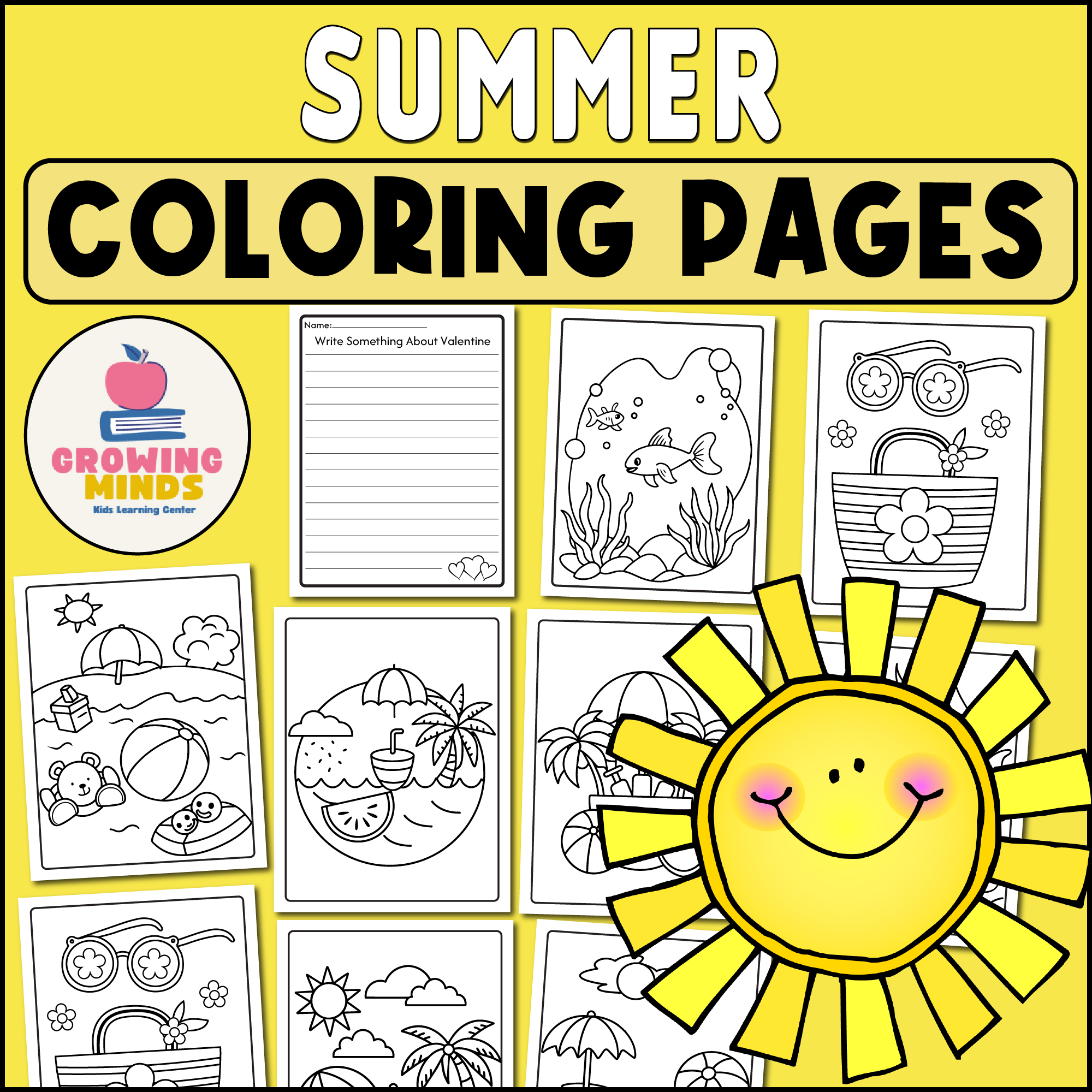 Summer Back to school Coloring Pages +writing notes -coloring sheet-