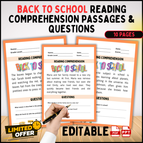 Back to School Reading Comprehension Passages and Questions | Grades ...
