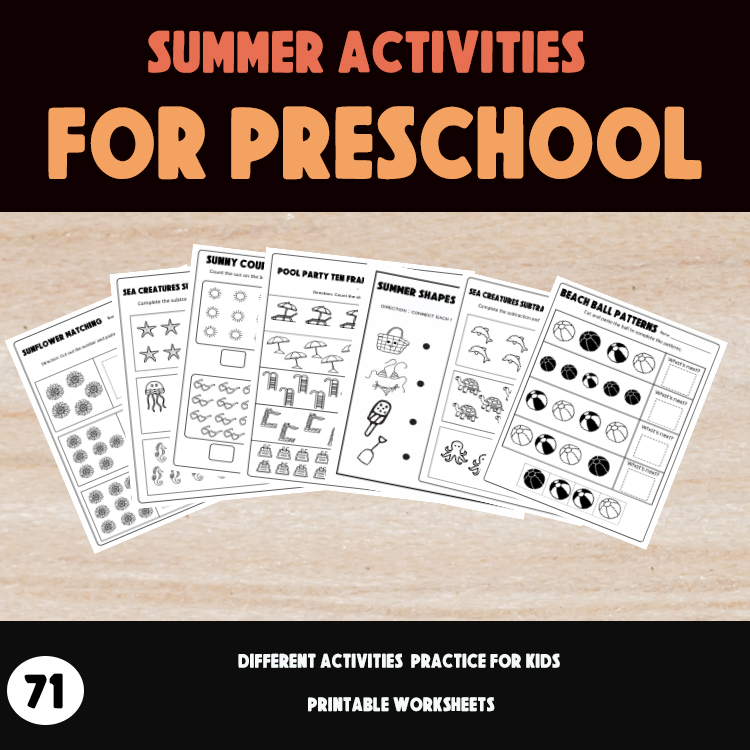 Summer Activities, Matching, Count and Draw, Subtraction, Addition , Shape Match