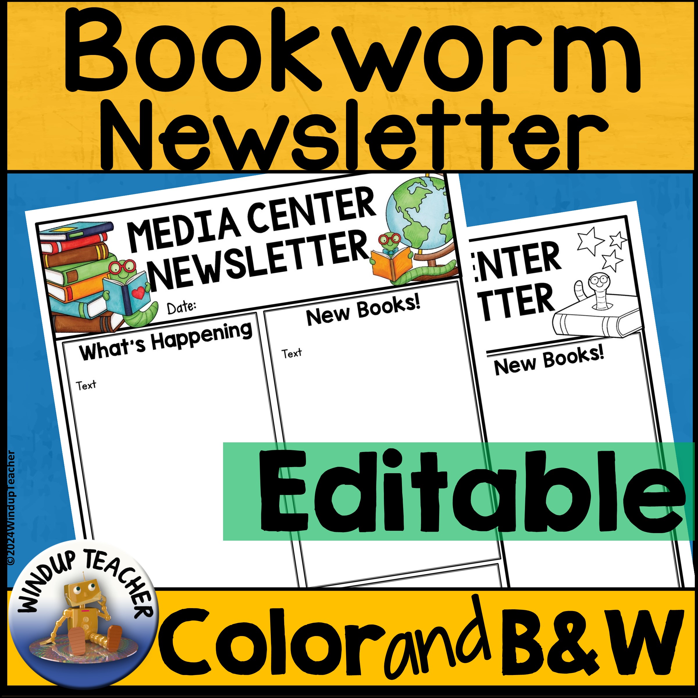 Bookworm Newsletter Template - Editable for Media Center or Library