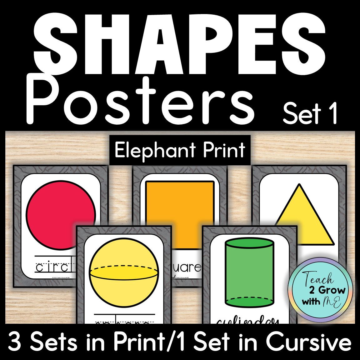 2D and 3D Shape Posters Anchor Charts Zoo Animal Print Classroom Decor Set 1