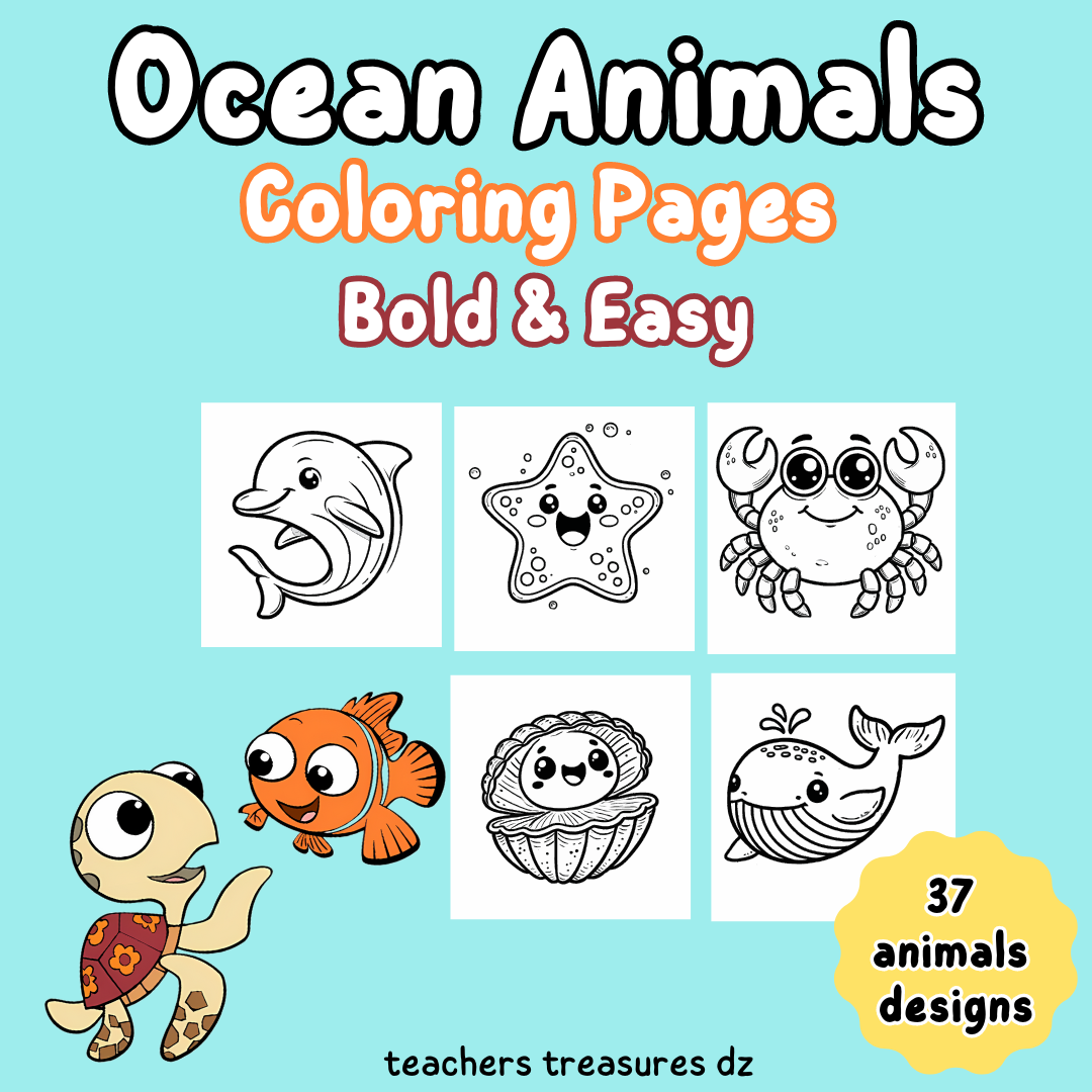 Bold & Easy Cute Ocean Animals Coloring Pages For Kids
