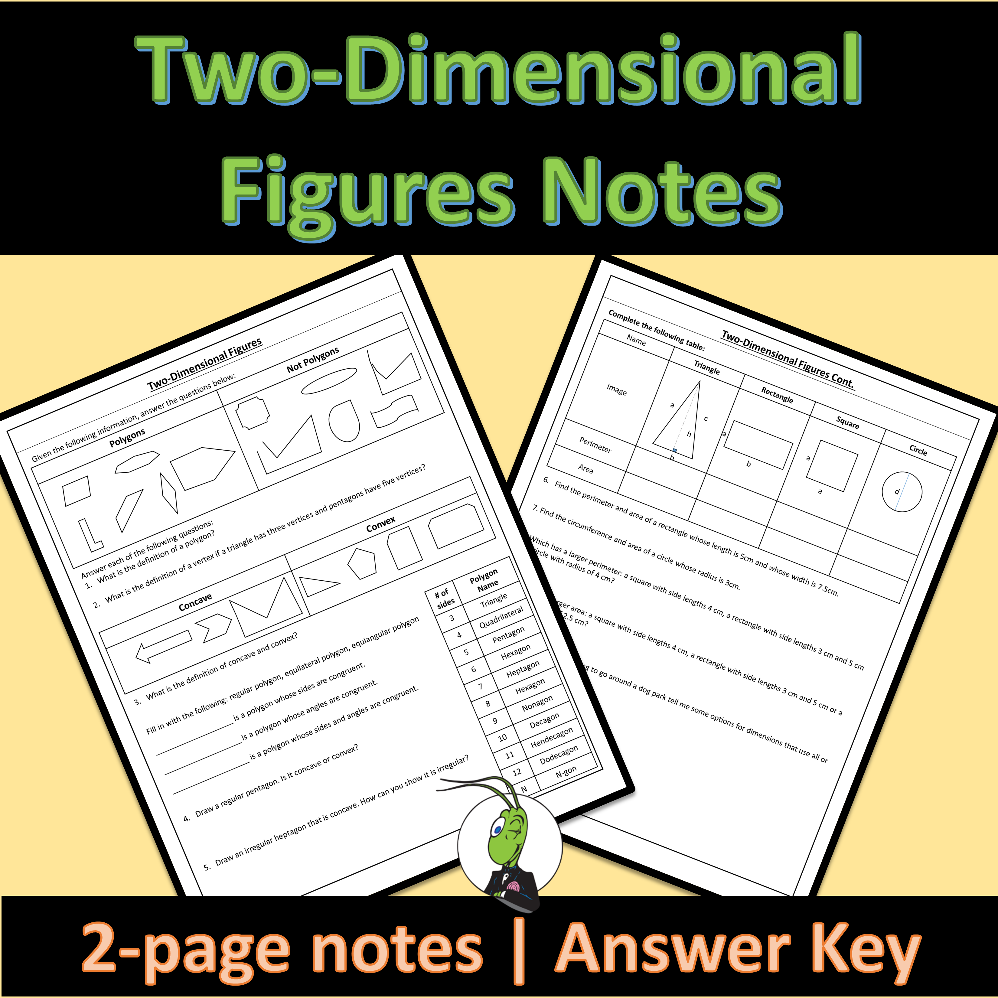 Two-Dimensional Figures Guided Notes 2D | Tools for Geometry Unit