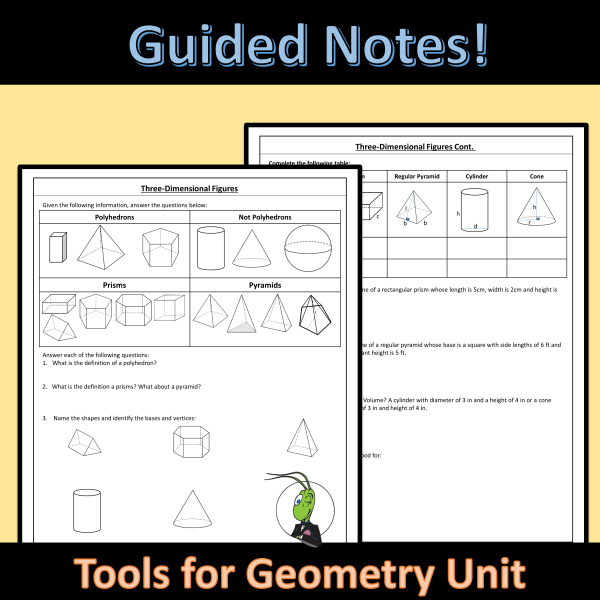 Three-Dimensional Figures Guided Notes 3D | Tools for Geometry Unit ...
