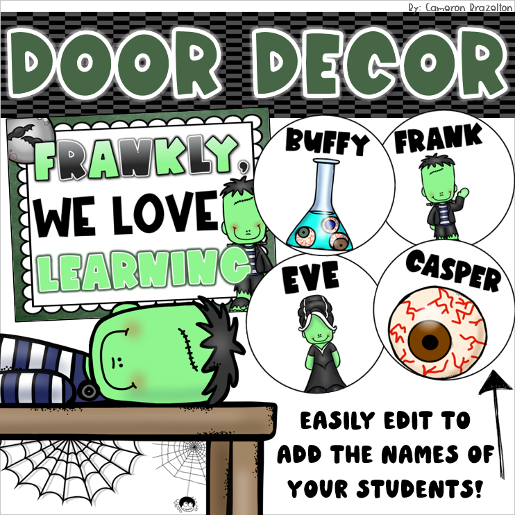 Door Decorations Bulletin Board Display Halloween Frankenstein EDITABLE