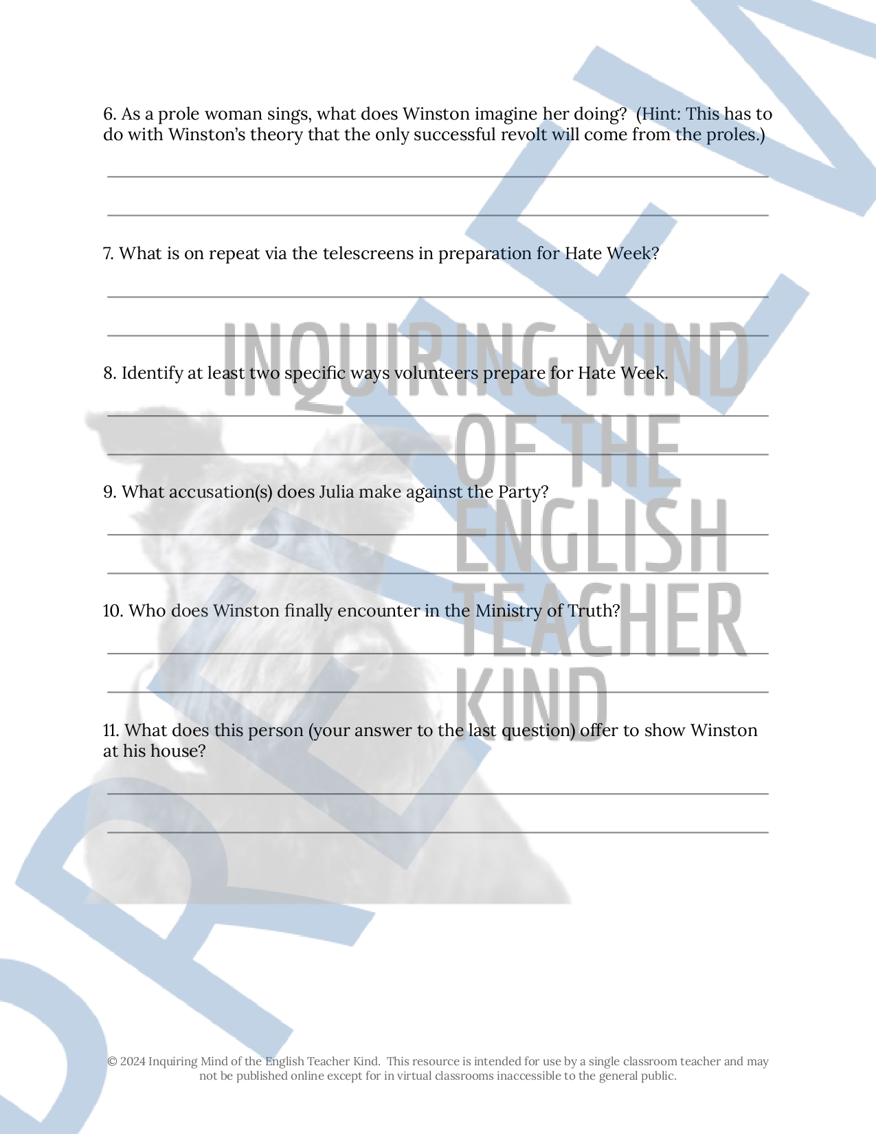1984 Book 2 Chapters 4, 5, and 6 Quiz and Answer Key for High School ...