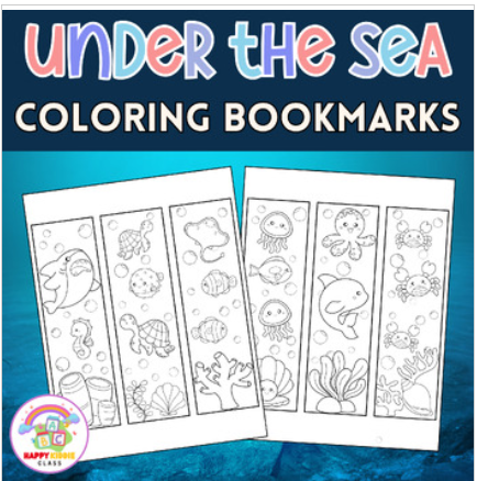 Under-The-Sea Coloring Bookmarks, Summer Coloring Bookmarks For kids