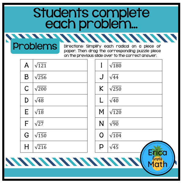 Simplifying Radicals Digital Activity Picture Puzzle | Made By Teachers