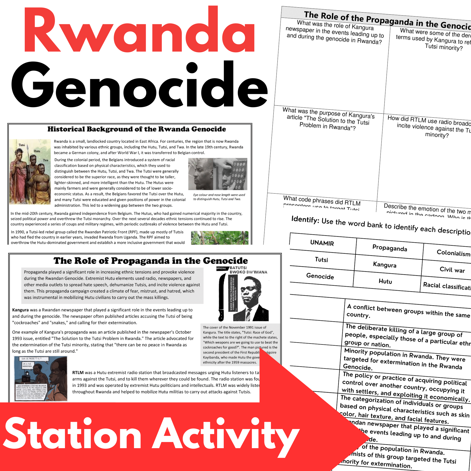 Rwanda Genocide Station Activity/Gallery Walk with Worksheets and Key
