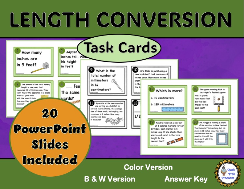 Converting Units of Length Task Cards and Power Point Slides