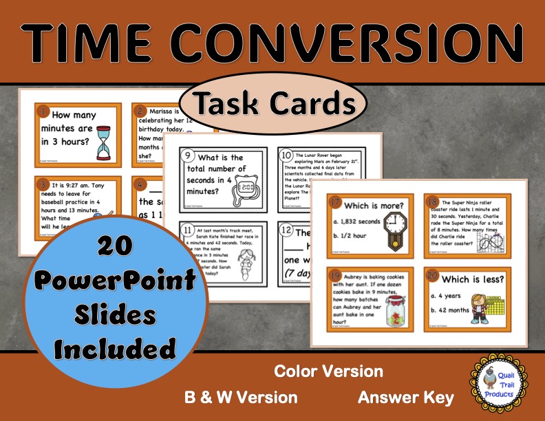 Converting Units of Time Task Cards and Power Point Slides