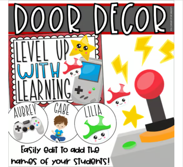 Back to School Door Decorations Bulletin Board Display Video Game Theme EDITABLE