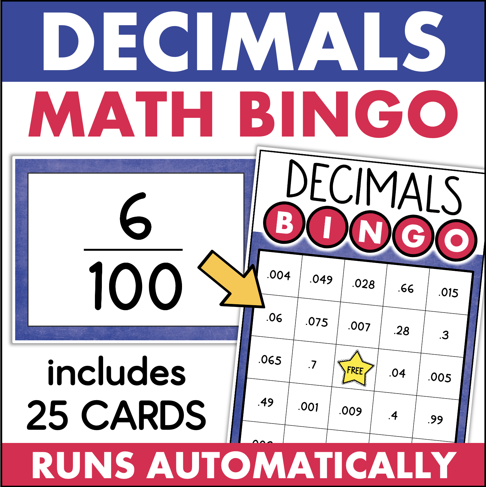 Fractions as Decimals Tenths Hundredths Thousandths MATH BINGO Game