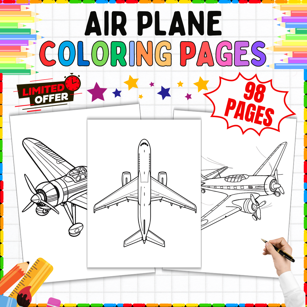 Airplane Coloring Sheets Transportation Art K-12 Printable Sheets 98 Pages