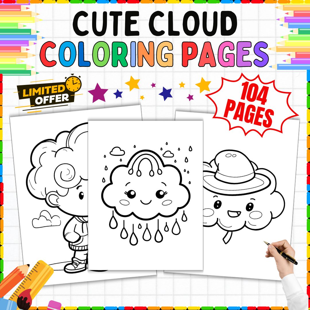 100+ Cloud Coloring Pages Bundle - Printable Sheets for PreK, Kindergarten, and 1st-5th Grades