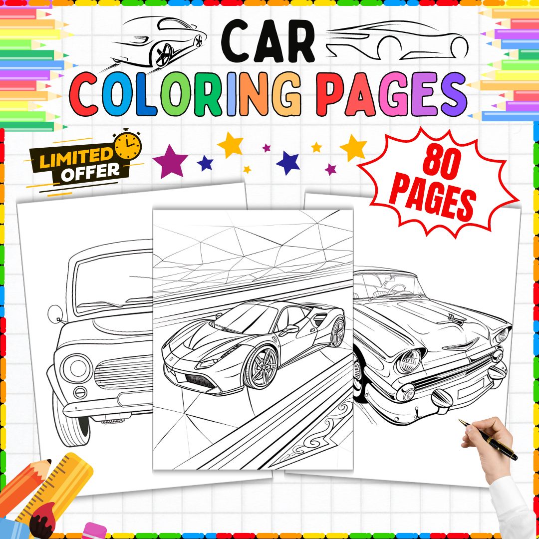 80 Car Coloring Pages | Kindergarten, 1st, 2nd 3th & 4th Grade | Transportation