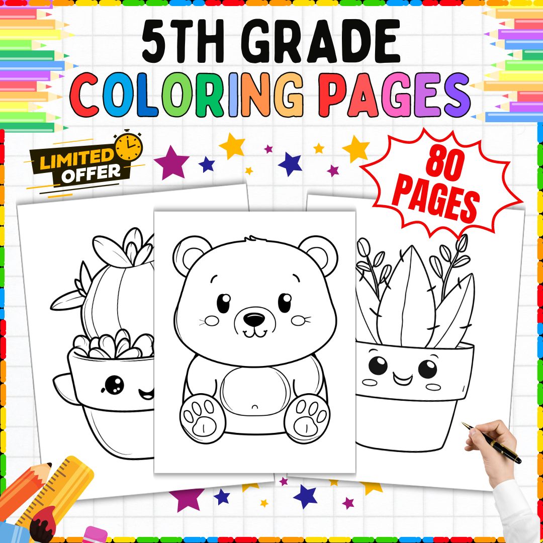 5th Grade Coloring Pages | 80 Page Printable bandle | Fun & Engaging Activities
