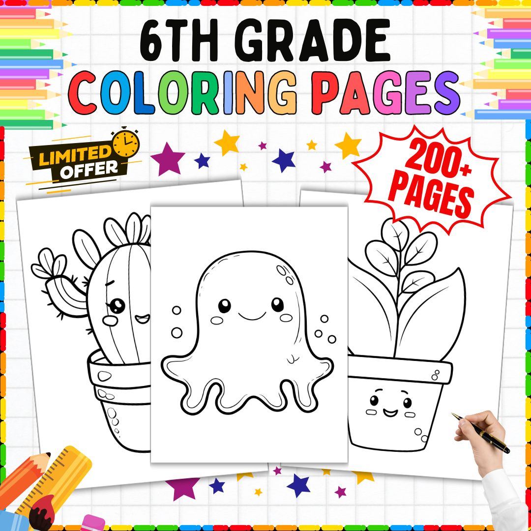 200+ Coloring Pages for 6th Grade Bundle | Printable Sheets For All Subjects