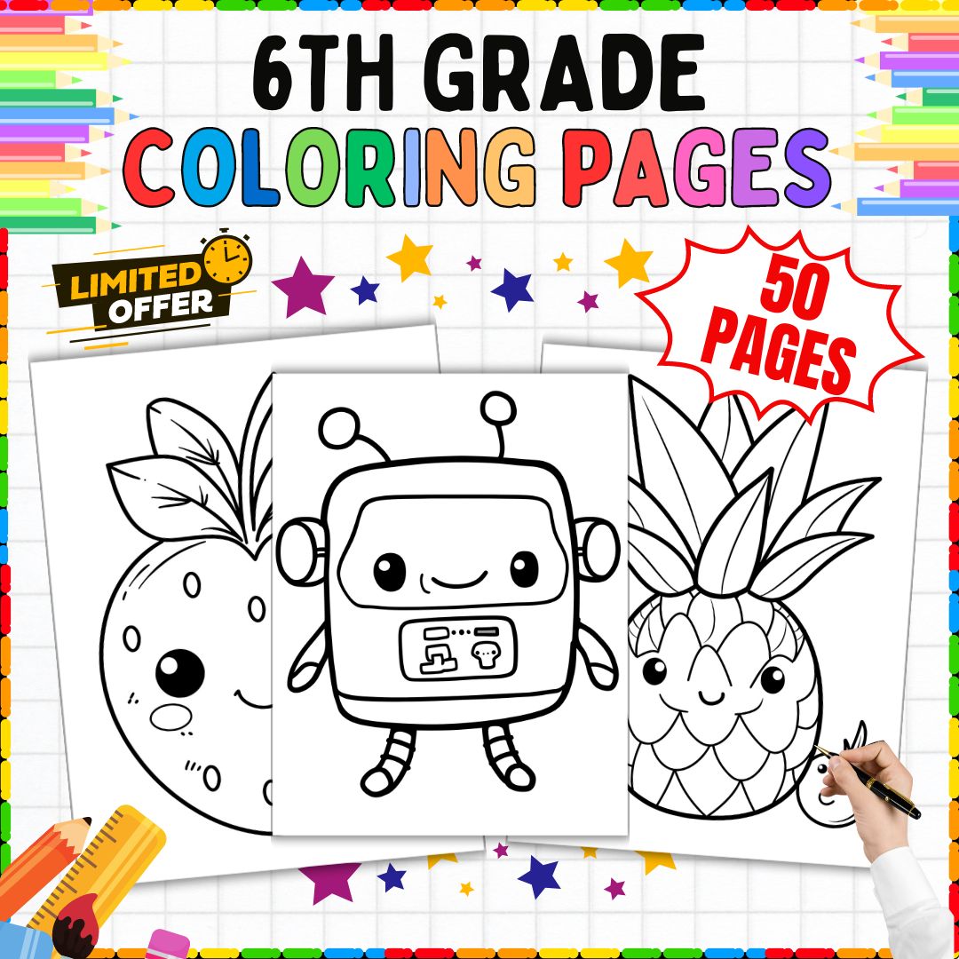 6th Grade Coloring Pages For Back to School, Summer Activities 50 Pages!