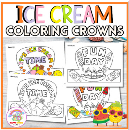 Ice Cream Coloring Crowns, Ice Cream Party Paper, Summer Crown Craft Activity