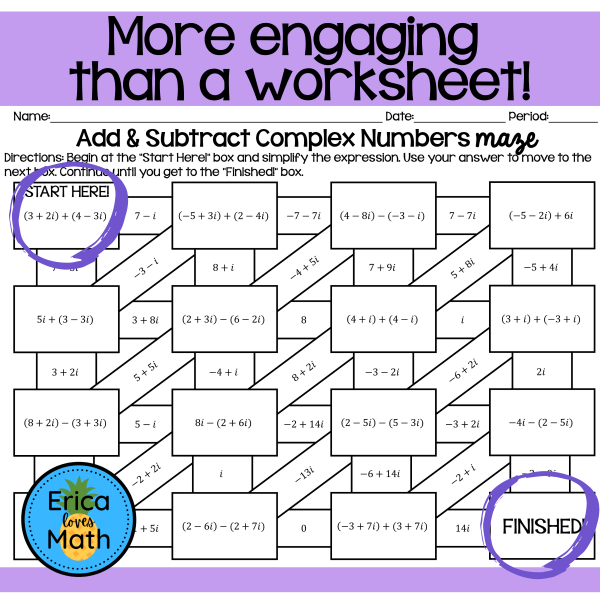 Adding & Subtracting Complex Numbers Activity Maze | Made By Teachers