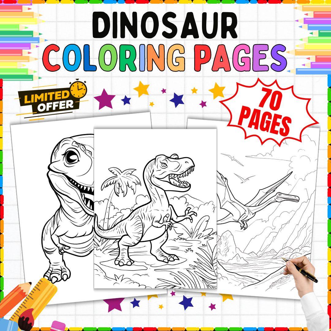 Back to School Dinosaur Coloring Pages 70 Pages for Kids (Preschool- 5th Grade)