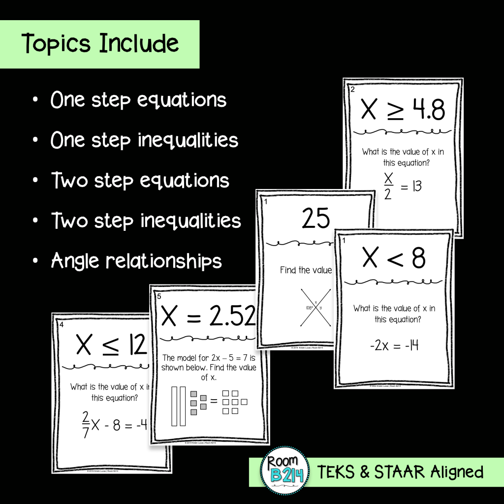 Equations and Inequalities Scavenger Hunt BUNDLE TEKS 6.10A 7.11A 7.11C ...