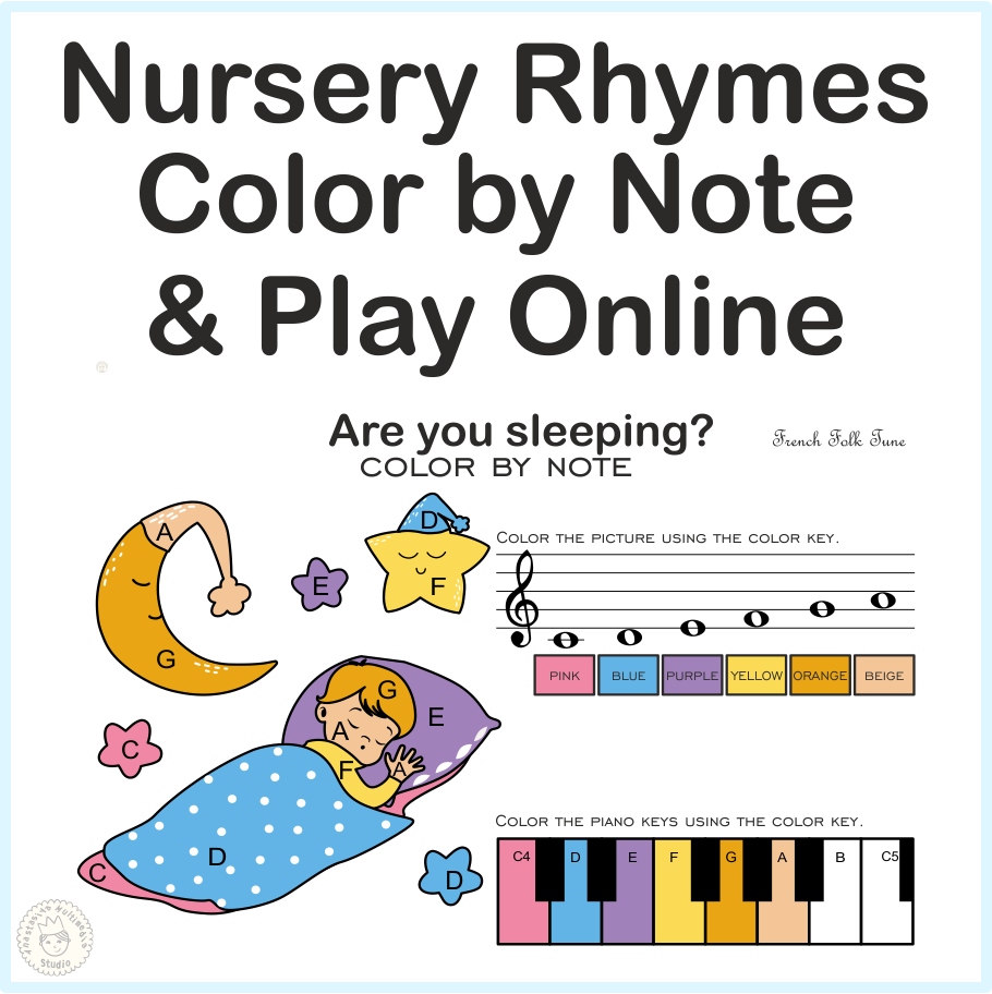Are You Sleeping Nursery Rhythm | Online Music Game & Color By Note Sheet