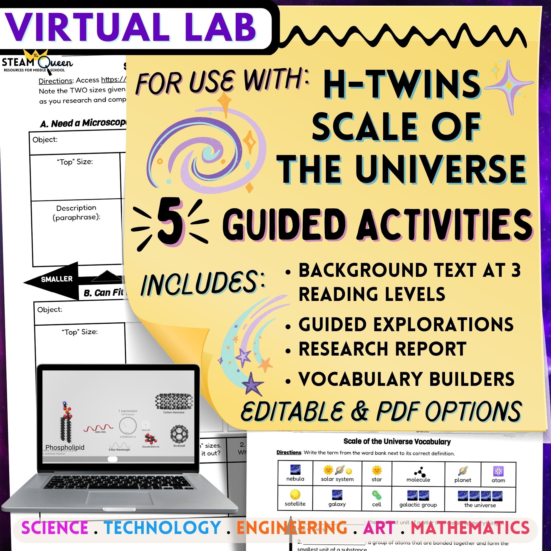 Scale Of The Universe HTwins: 5 Task Pack Scavenger Hunt Vocabulary & More!