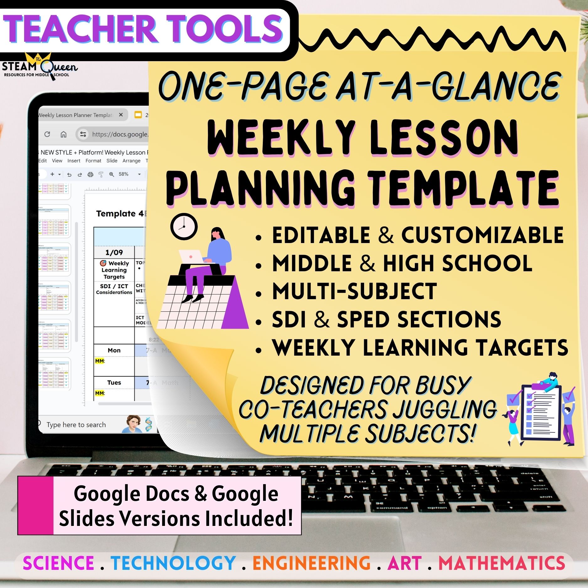 Editable Google Docs Weekly Lesson Plan Template Middle High School Co-Teachers