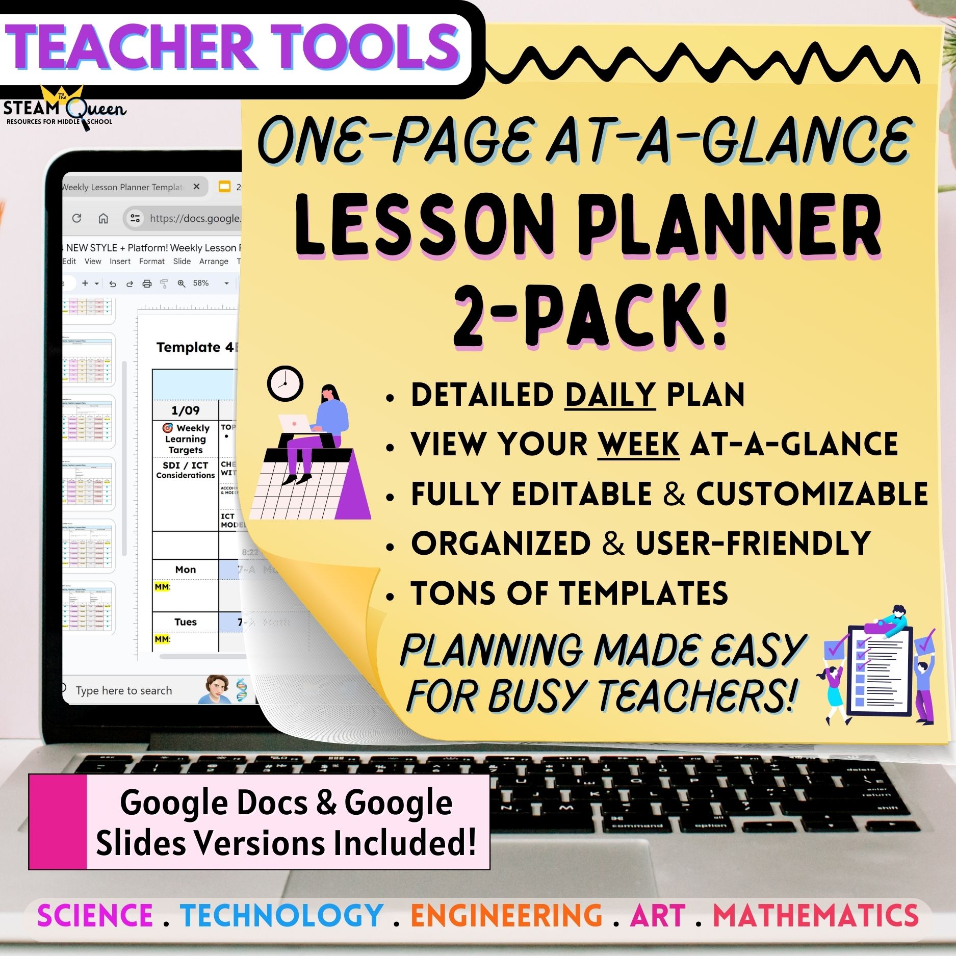 Lesson Planner 2-Pack! Weekly At-A-Glance & Detailed Daily Editable Templates